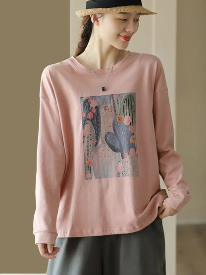 Women Casual Print Spring Long Sleeve Pullover Shirt Ada Fashion