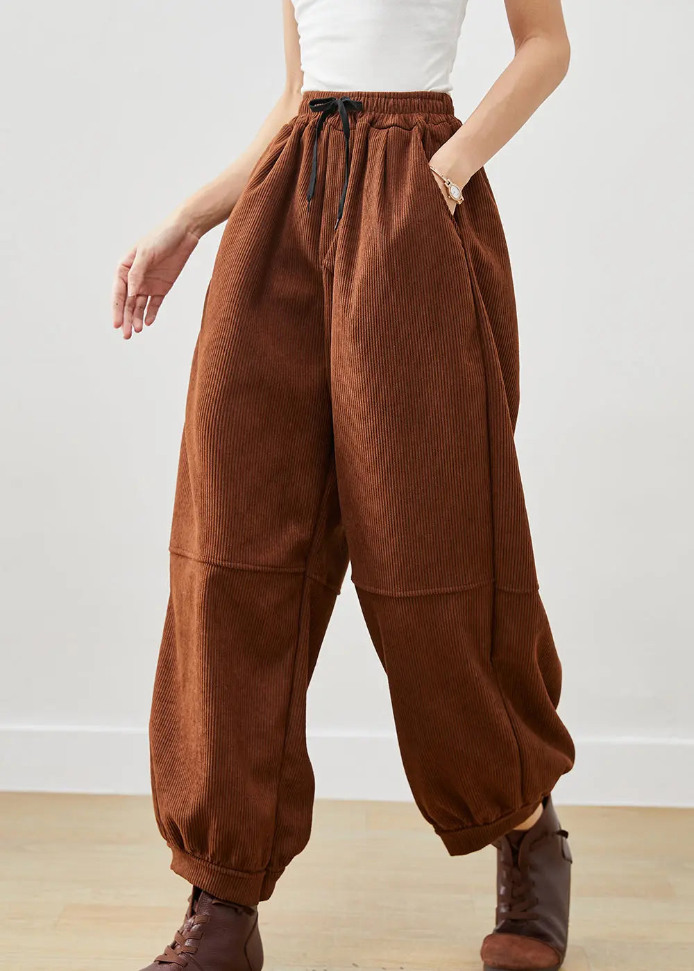 Women Coffee Oversized Corduroy Harem Pants Winter Ada Fashion