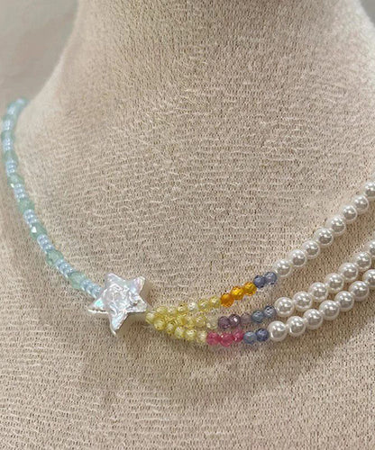 Collier de perles superposées pour femme, perles, étoiles, blocs de couleurs, gradué
