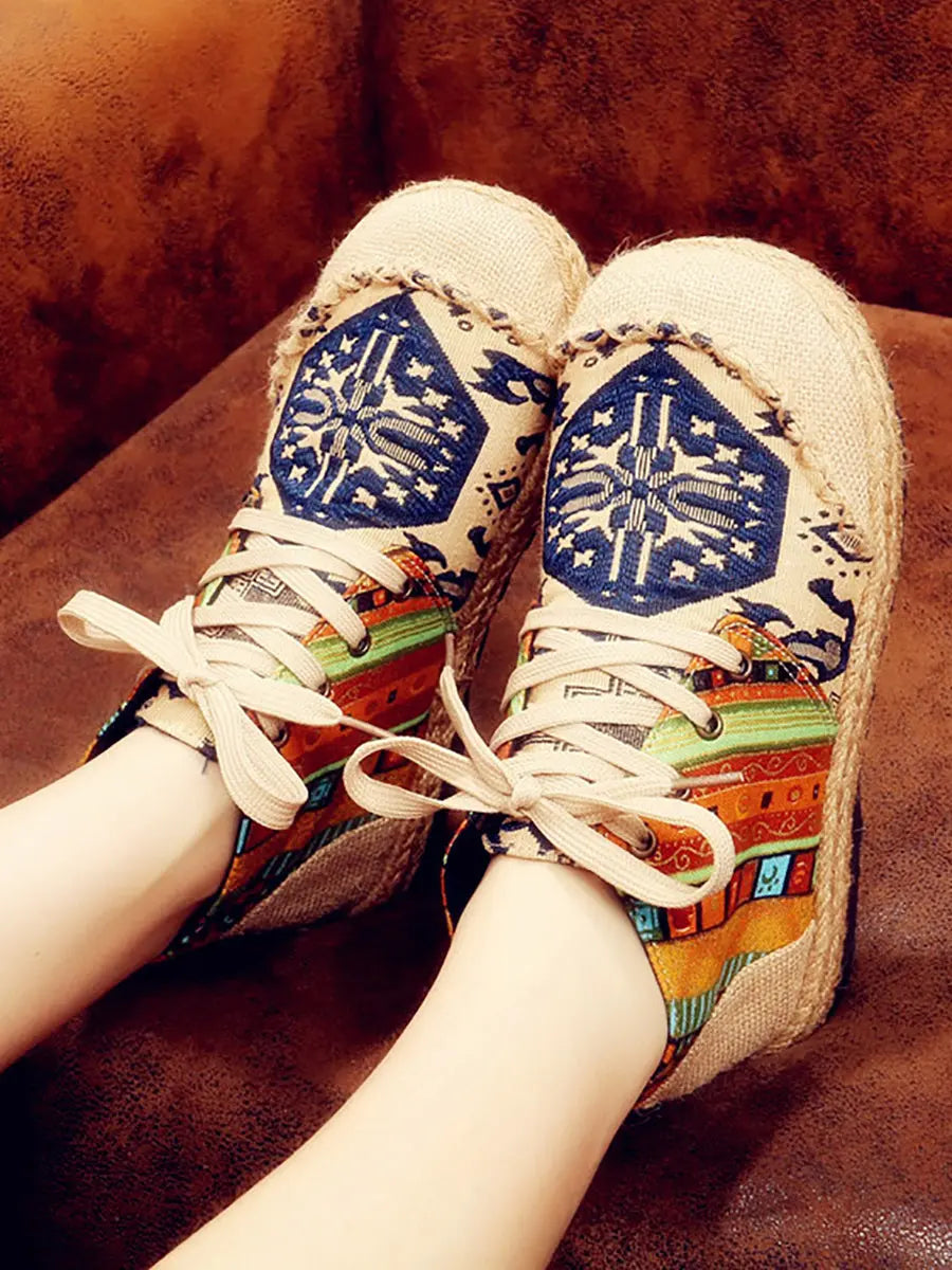 Women Ethnic Spliced Linen Embroidery Shoes Ada Fashion