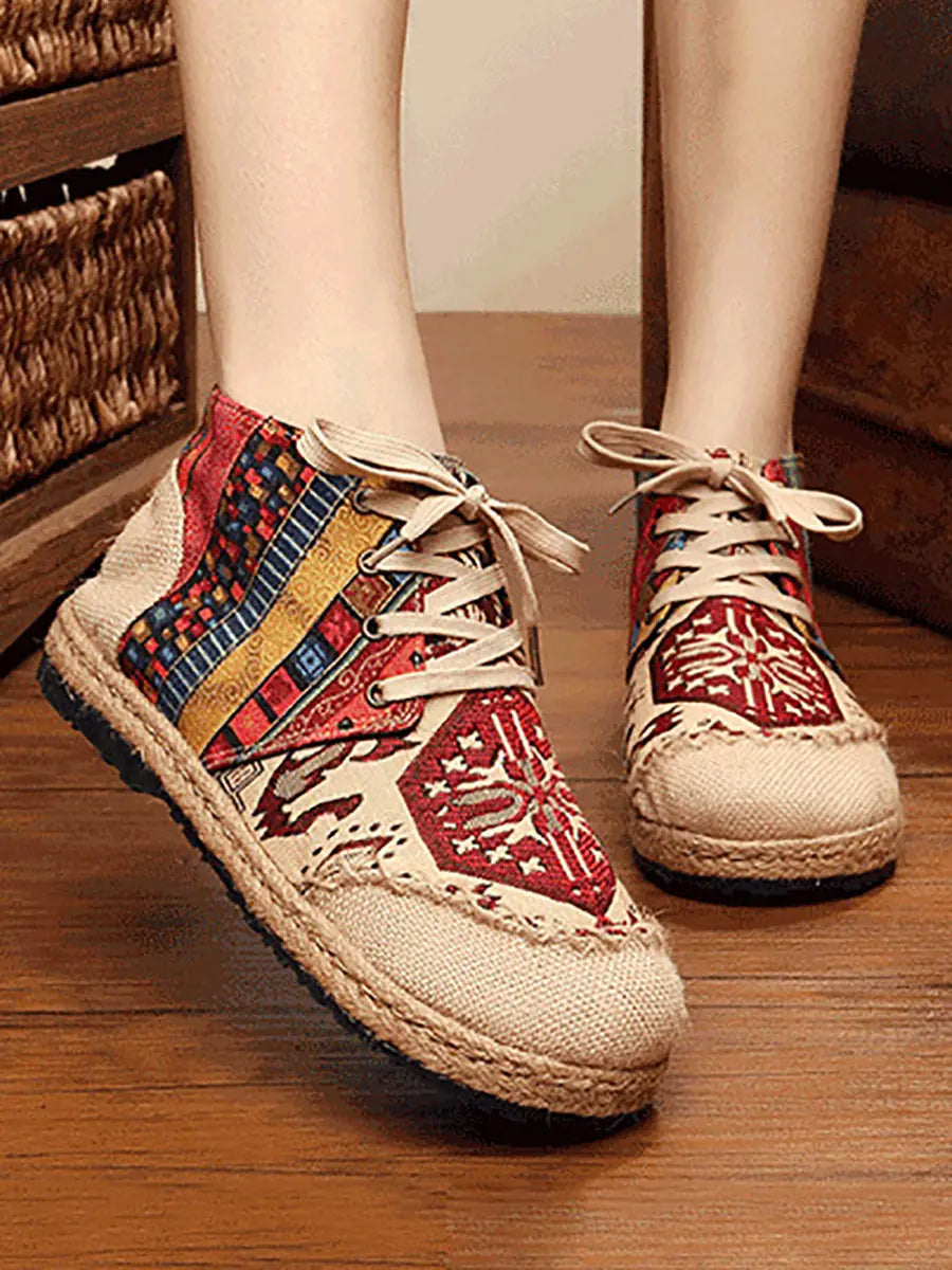 Women Ethnic Spliced Linen Embroidery Shoes Ada Fashion