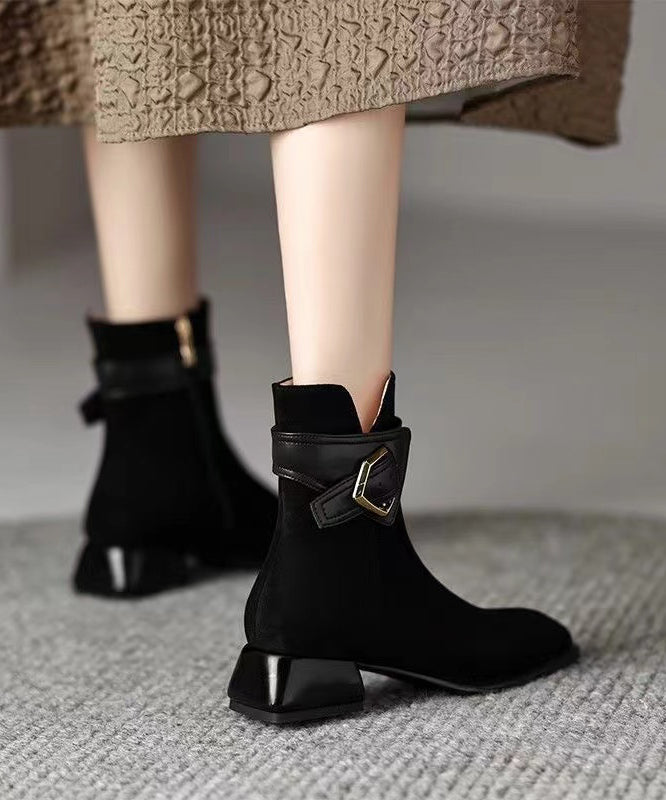 Bottes épaisses à la mode pour femmes en daim noir ML1656