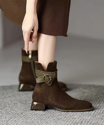 Bottes épaisses à la mode pour femmes en daim noir ML1656