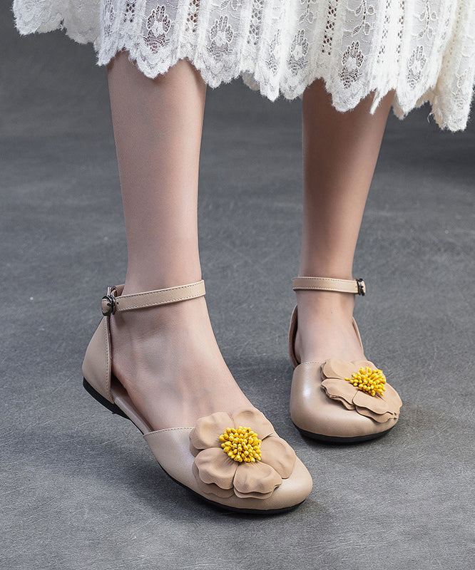Women Floral Splicing Walking Sandals Green Cowhide Leather YC014