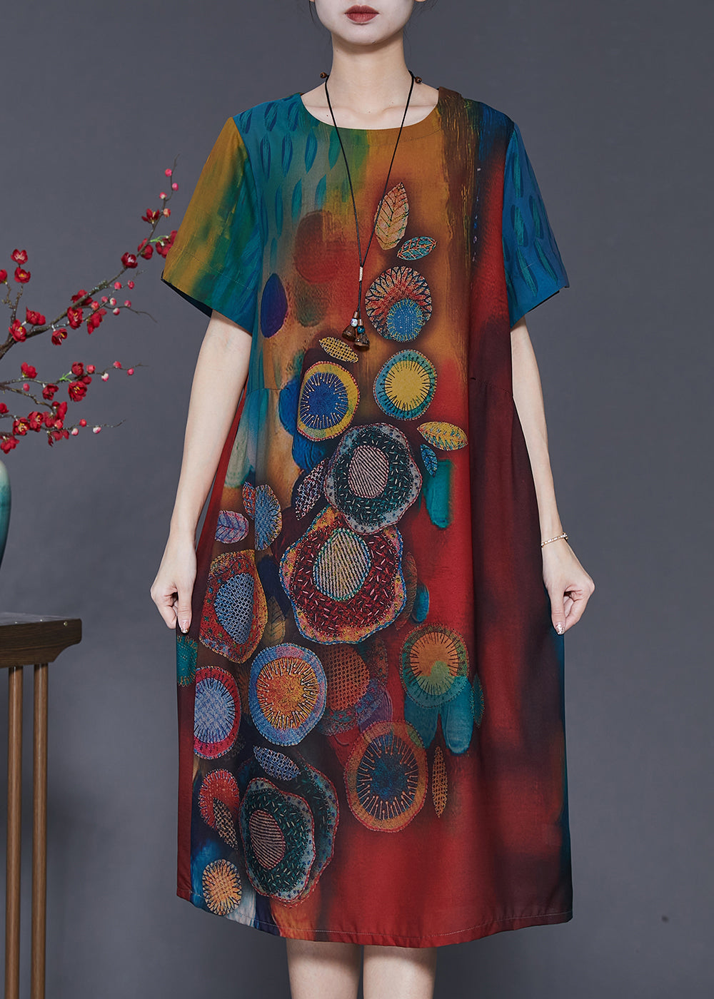 Women Gradient Color Print Silk Maxi Dresses Summer SD1034