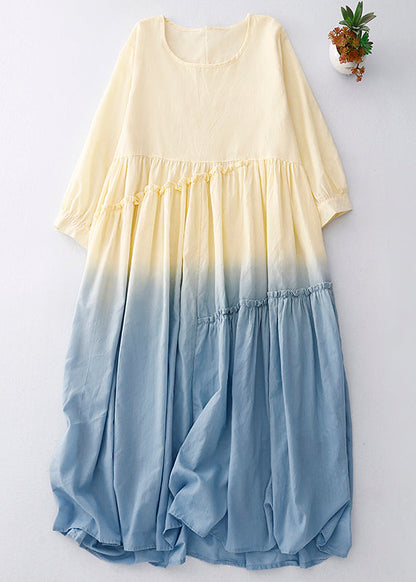 Kleid Gradient Rüschen Baumwolle Urlaub Sommer Farbe Frauen
