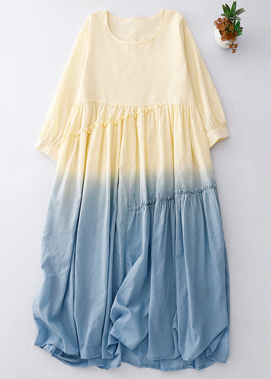 Kleid Gradient Rüschen Baumwolle Urlaub Sommer Farbe Frauen