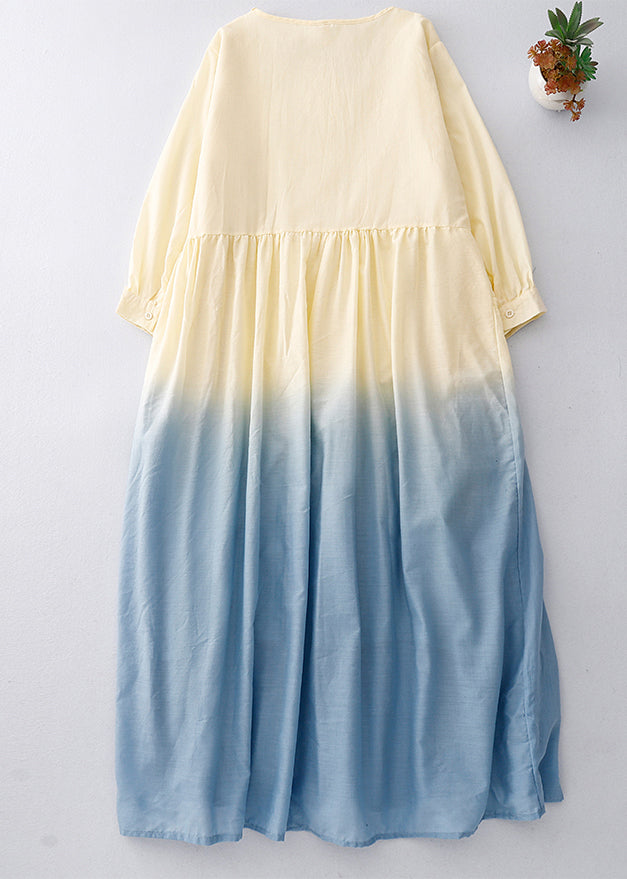 Kleid Gradient Rüschen Baumwolle Urlaub Sommer Farbe Frauen