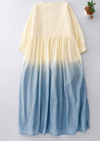 Kleid Gradient Rüschen Baumwolle Urlaub Sommer Farbe Frauen