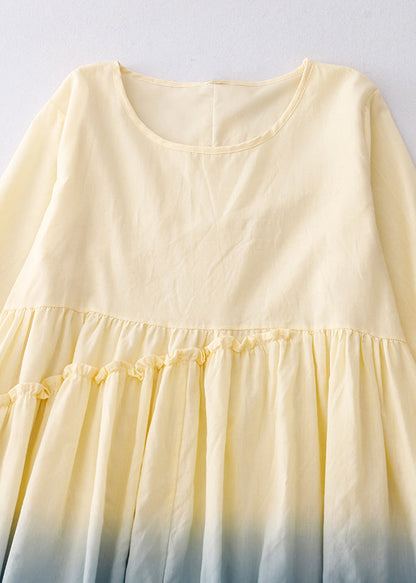 Kleid Gradient Rüschen Baumwolle Urlaub Sommer Farbe Frauen