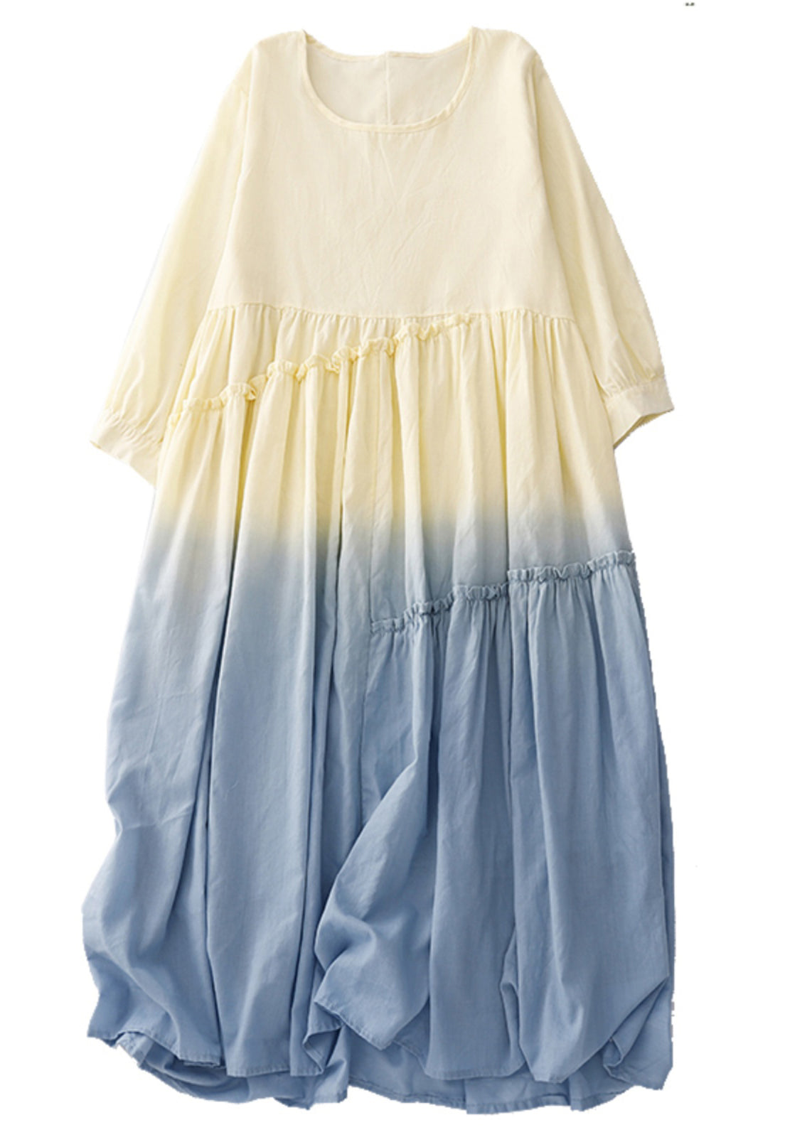Kleid Gradient Rüschen Baumwolle Urlaub Sommer Farbe Frauen