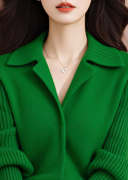 Frauen Grün Peter Pan Kragen Stilvolle Strick Pullover Frühling TO013