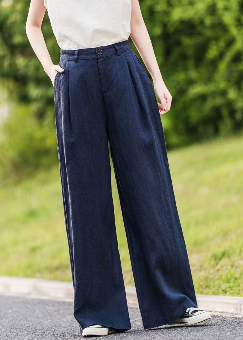 Sommerhose Gerade Taschen Damen Grün Leinen