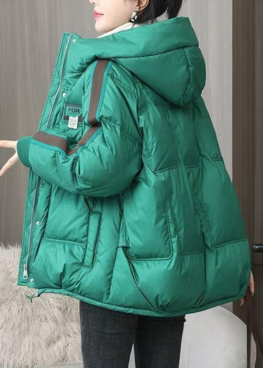Damen Grüne Kapuzenjacke mit Reißverschlusstaschen und feiner Baumwollefüllung, Winter TD037