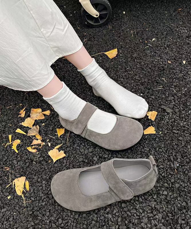 Schuhe Plattfüße Damen Spleißen Schnalle Grau Riemen Wildleder