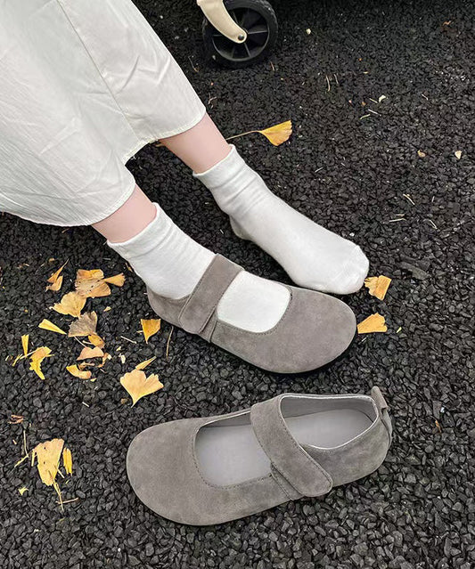 Schuhe Plattfüße Damen Spleißen Schnalle Grau Riemen Wildleder