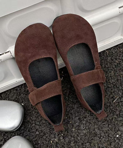 Schuhe Plattfüße Damen Spleißen Schnalle Grau Riemen Wildleder