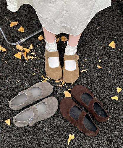 Schuhe Plattfüße Damen Spleißen Schnalle Grau Riemen Wildleder