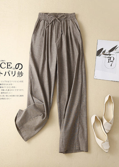 Pantalon kaki en lin pour femme, taille élastique, printemps