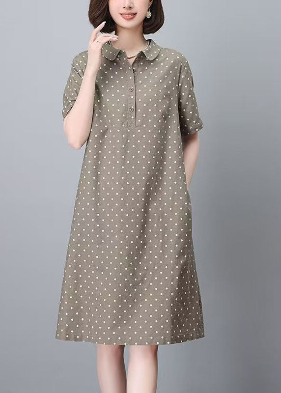 Sommer Print Damen Peter Work Dot Kragen Khaki Kleid Pan