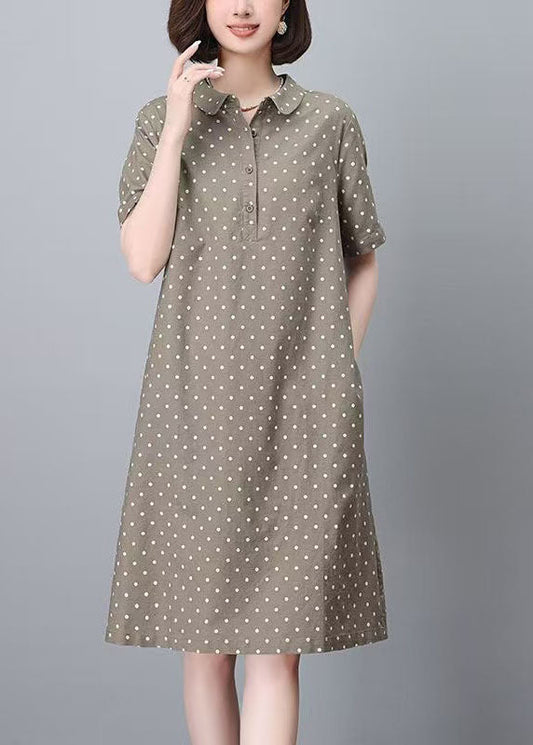 Sommer Print Damen Peter Work Dot Kragen Khaki Kleid Pan
