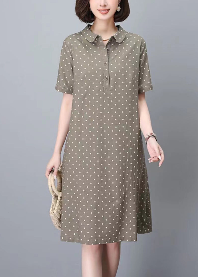 Sommer Print Damen Peter Work Dot Kragen Khaki Kleid Pan