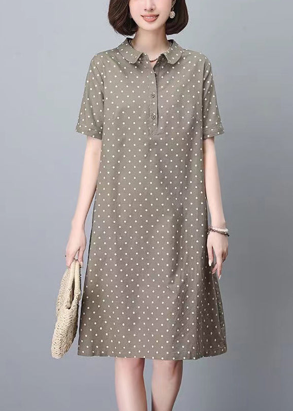 Sommer Print Damen Peter Work Dot Kragen Khaki Kleid Pan