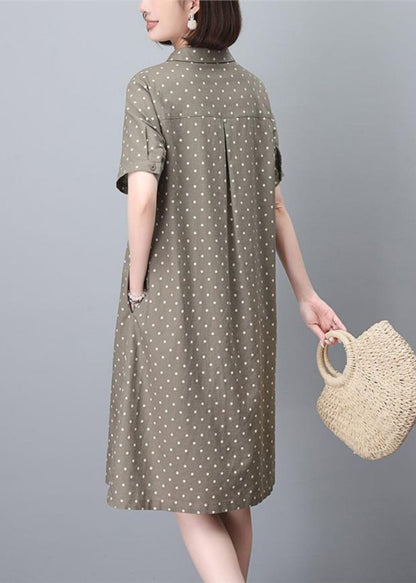 Sommer Print Damen Peter Work Dot Kragen Khaki Kleid Pan