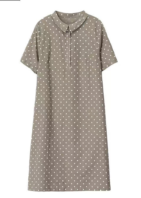 Sommer Print Damen Peter Work Dot Kragen Khaki Kleid Pan