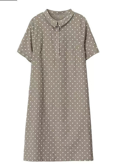 Sommer Print Damen Peter Work Dot Kragen Khaki Kleid Pan