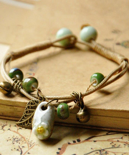 Damen-Charm-Armband aus gewebter Keramik in Khaki-Sterlingsilber TS025