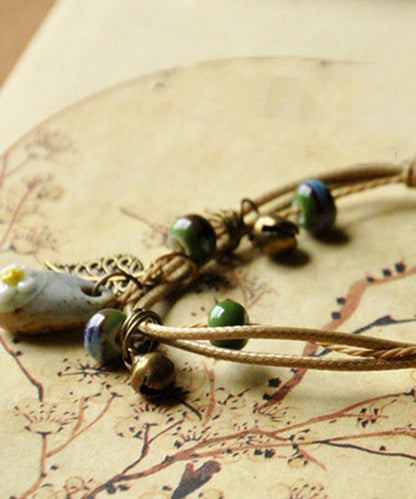 Bracelet à breloques en argent sterling et céramique tissée kaki pour femme TS025