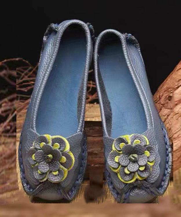 Damen Schuhe aus Kunstleder mit Blumenmuster und Plattfüßen in Marineblau SL1028