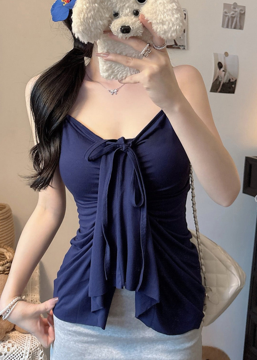 Damen Sommer Navy Baumwolle Beach Fit Weste Silm