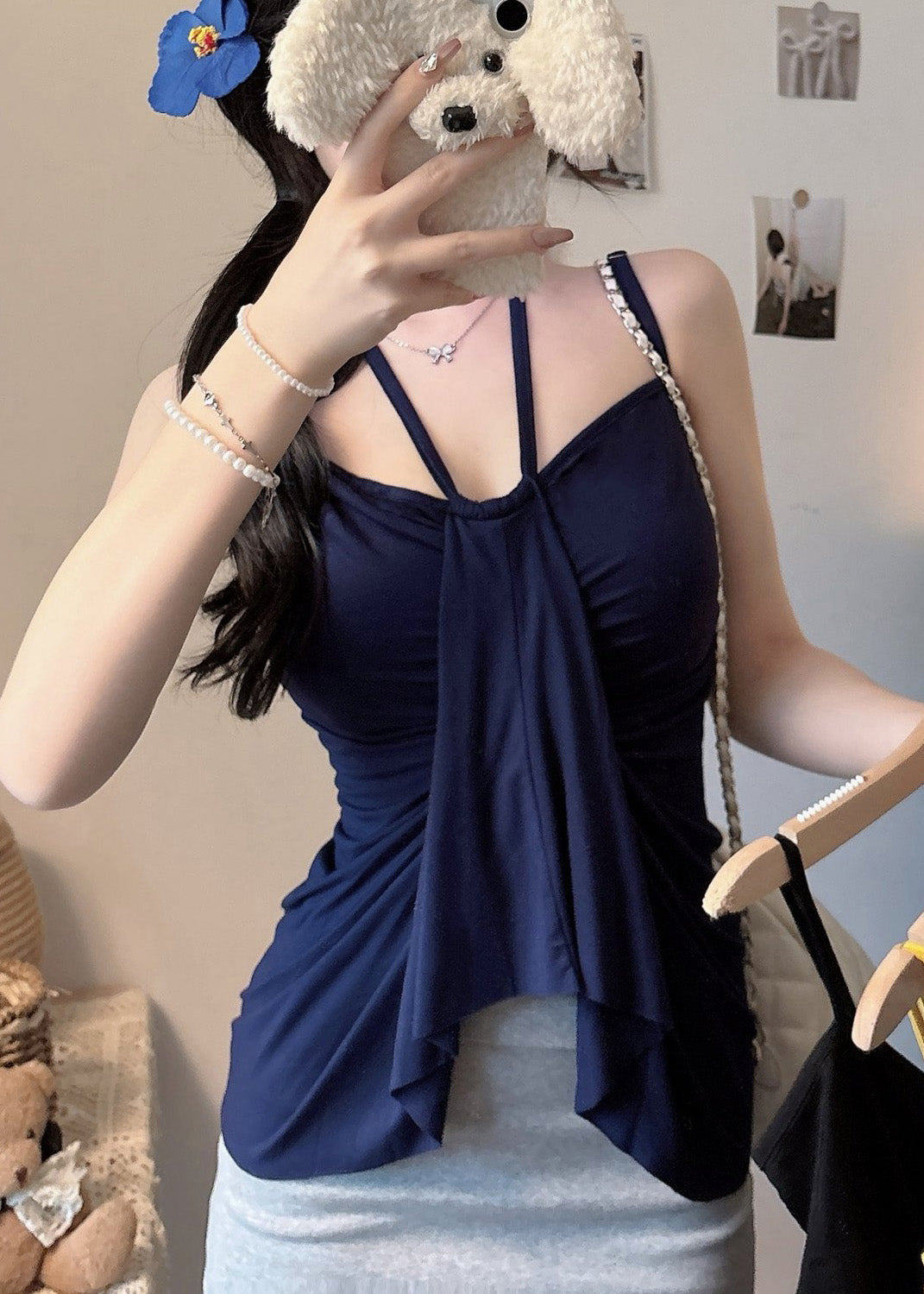 Damen Sommer Navy Baumwolle Beach Fit Weste Silm