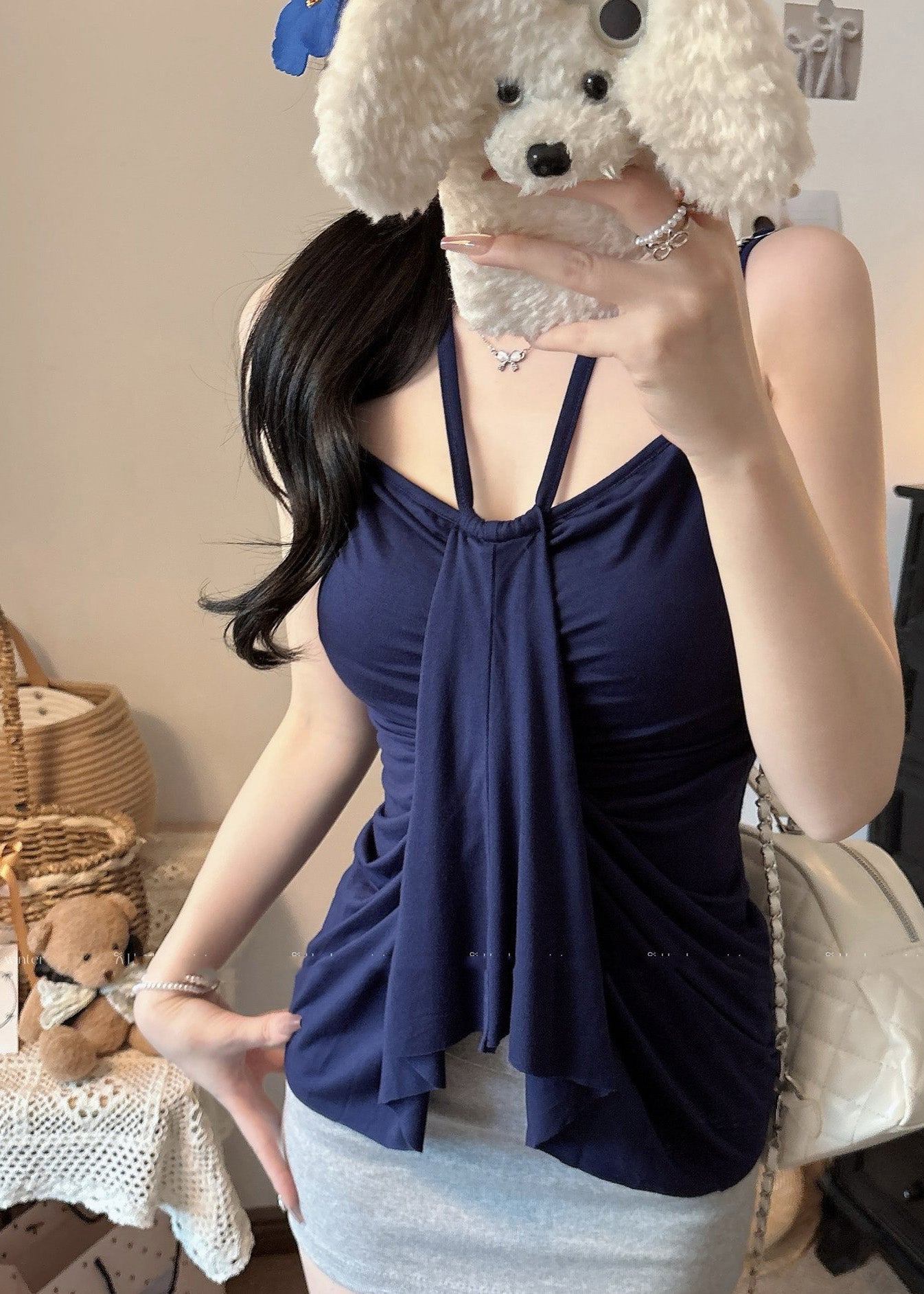 Damen Sommer Navy Baumwolle Beach Fit Weste Silm