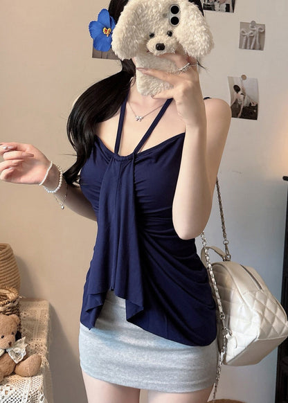 Damen Sommer Navy Baumwolle Beach Fit Weste Silm