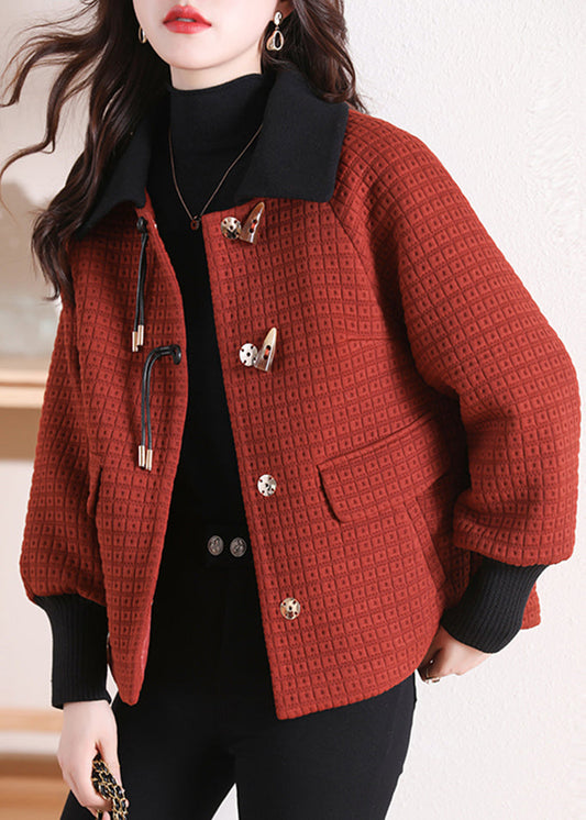 Women Orange Peter Pan Collar Pockets Cotton Coat Winter RS047