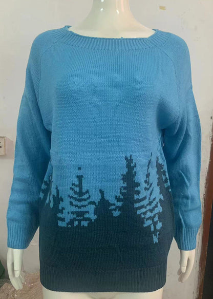 Pull en tricot confortable à col rond bleu paon pour femme Automne QA012