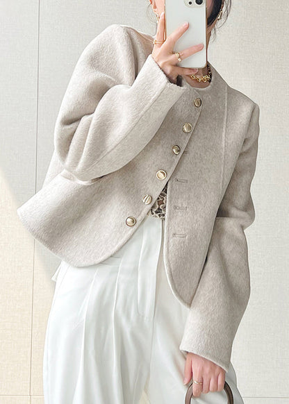 Manteau court en laine rose à col rond et boutons pour femme, printemps TQ018
