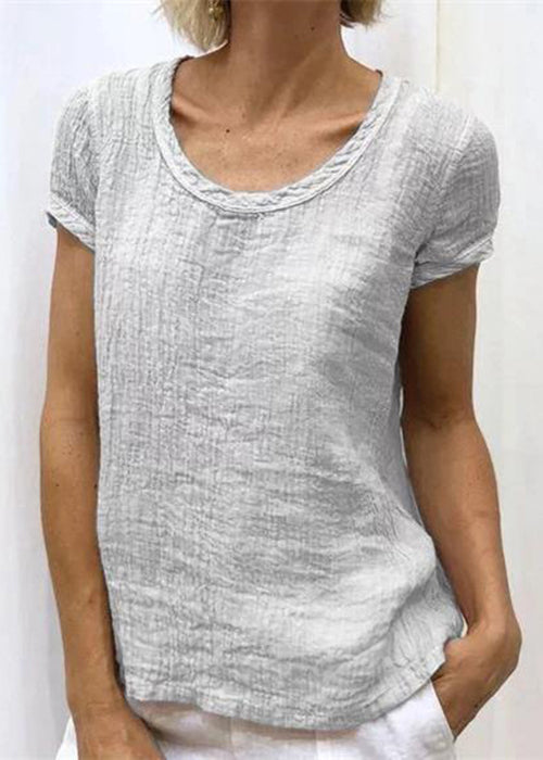 Women Pink O-Neck Solid Cotton T Shirt Summer FF034