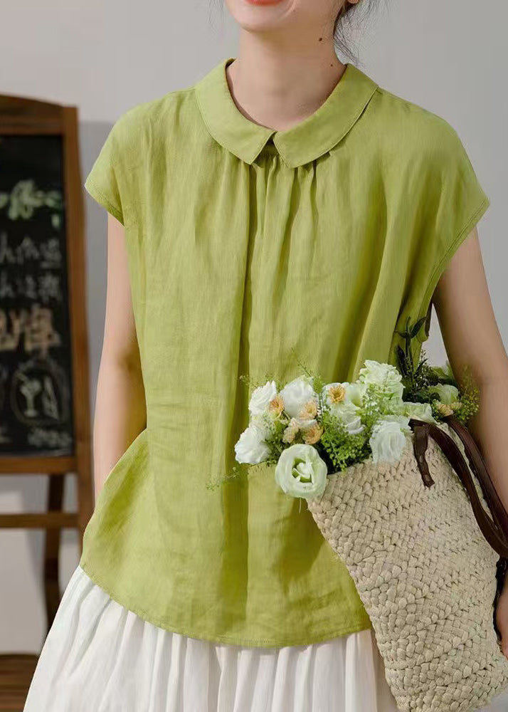 Chemise Peter Pan d'été à boutons en coton pour femme, col rose uni