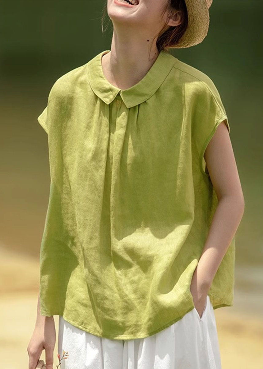 Chemise Peter Pan d'été à boutons en coton pour femme, col rose uni