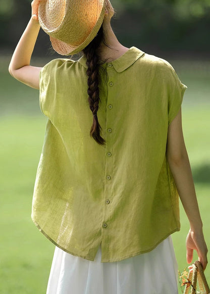 Chemise Peter Pan d'été à boutons en coton pour femme, col rose uni