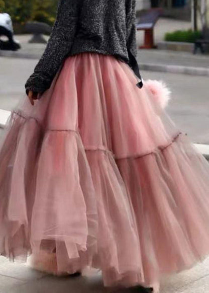 Jupe d'automne en tulle rose à volants pour femme AM1001