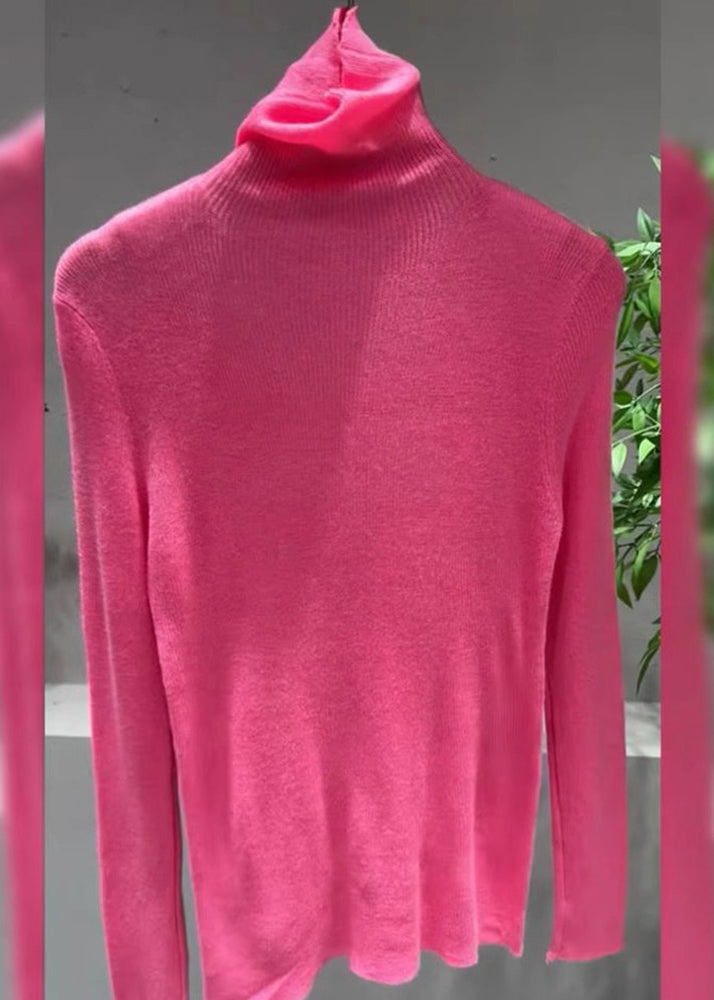 Frauen Rosa Rollkragen Baumwolle Strick Pullover Tops Frühling TO025