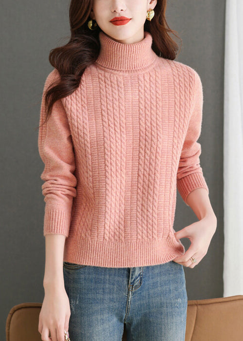 Damen Rosa Rollkragenpullover Solid Strickpullover Winter WL010