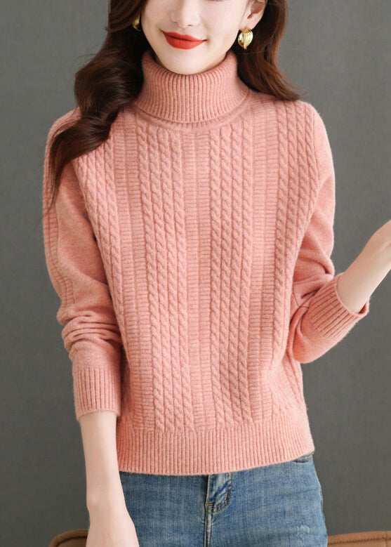 Damen Rosa Rollkragenpullover Solid Strickpullover Winter WL010