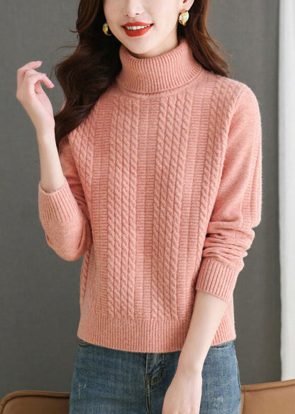 Damen Rosa Rollkragenpullover Solid Strickpullover Winter WL010