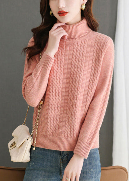 Damen Rosa Rollkragenpullover Solid Strickpullover Winter WL010